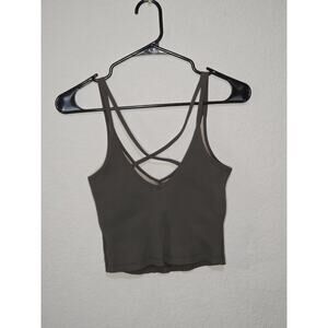 VUORI RIB CROP TANK Ribbed Knit Cropped Tank Top V-Neck CRISS-CROSS BACK Olive S